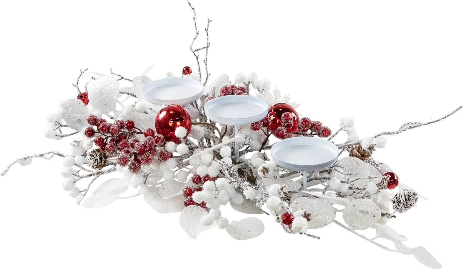 Northlight Berries and Snowflakes Christmas Pillar Candle Holder - 24" - Red and White