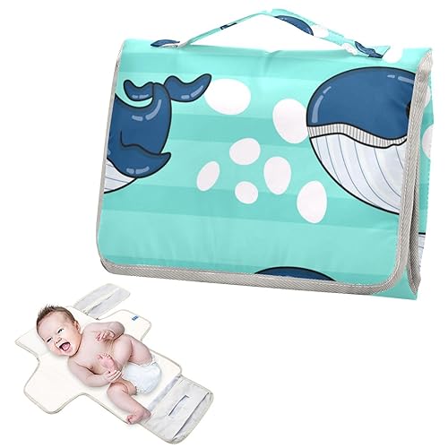 Miniatura 2 de Cambiador de pañales portátil, cambiador portátil para niña y niño recién nacido, rayas verdes ballena