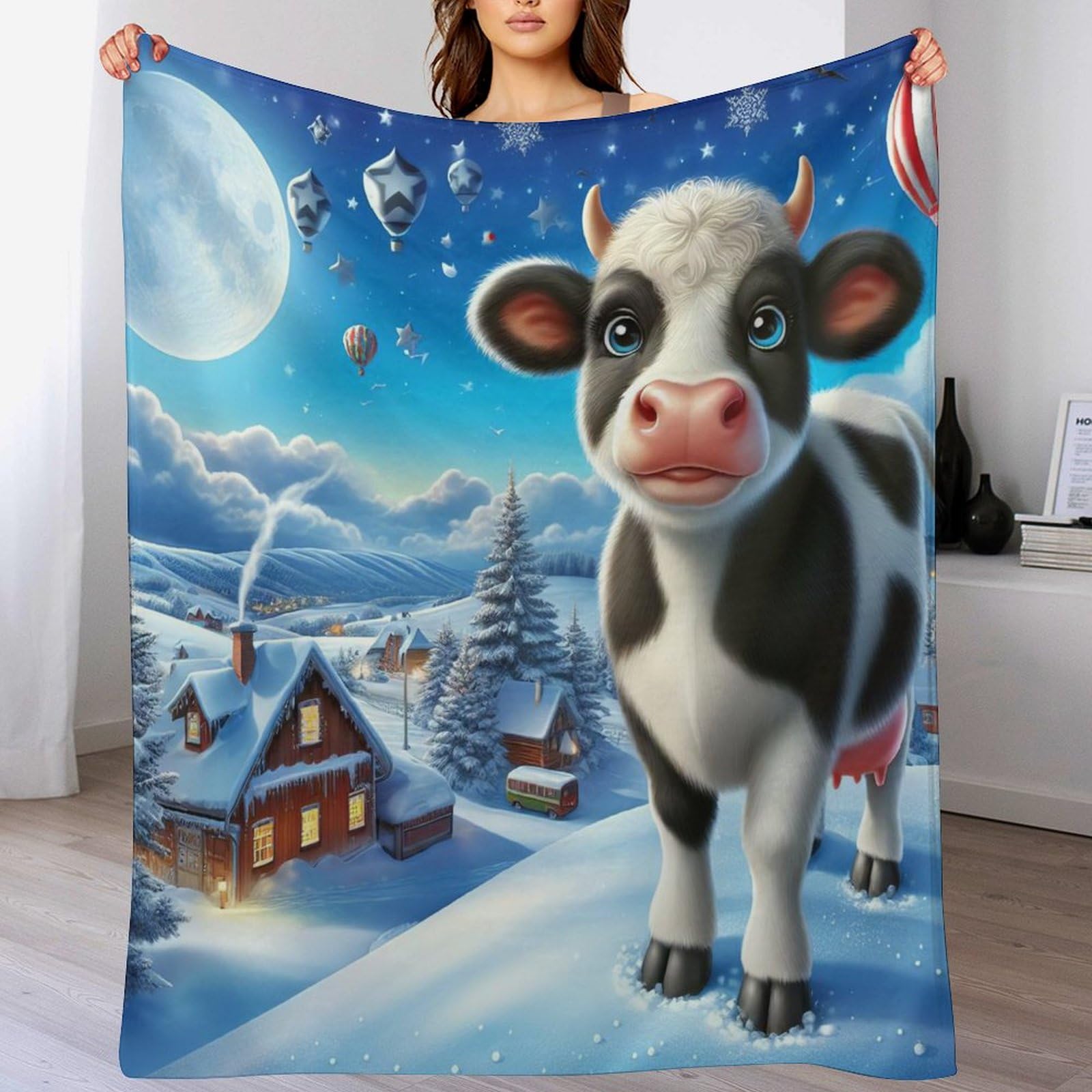 Manta de forro polar de vaca de franela suave y tacto mullido de 150x200 cm