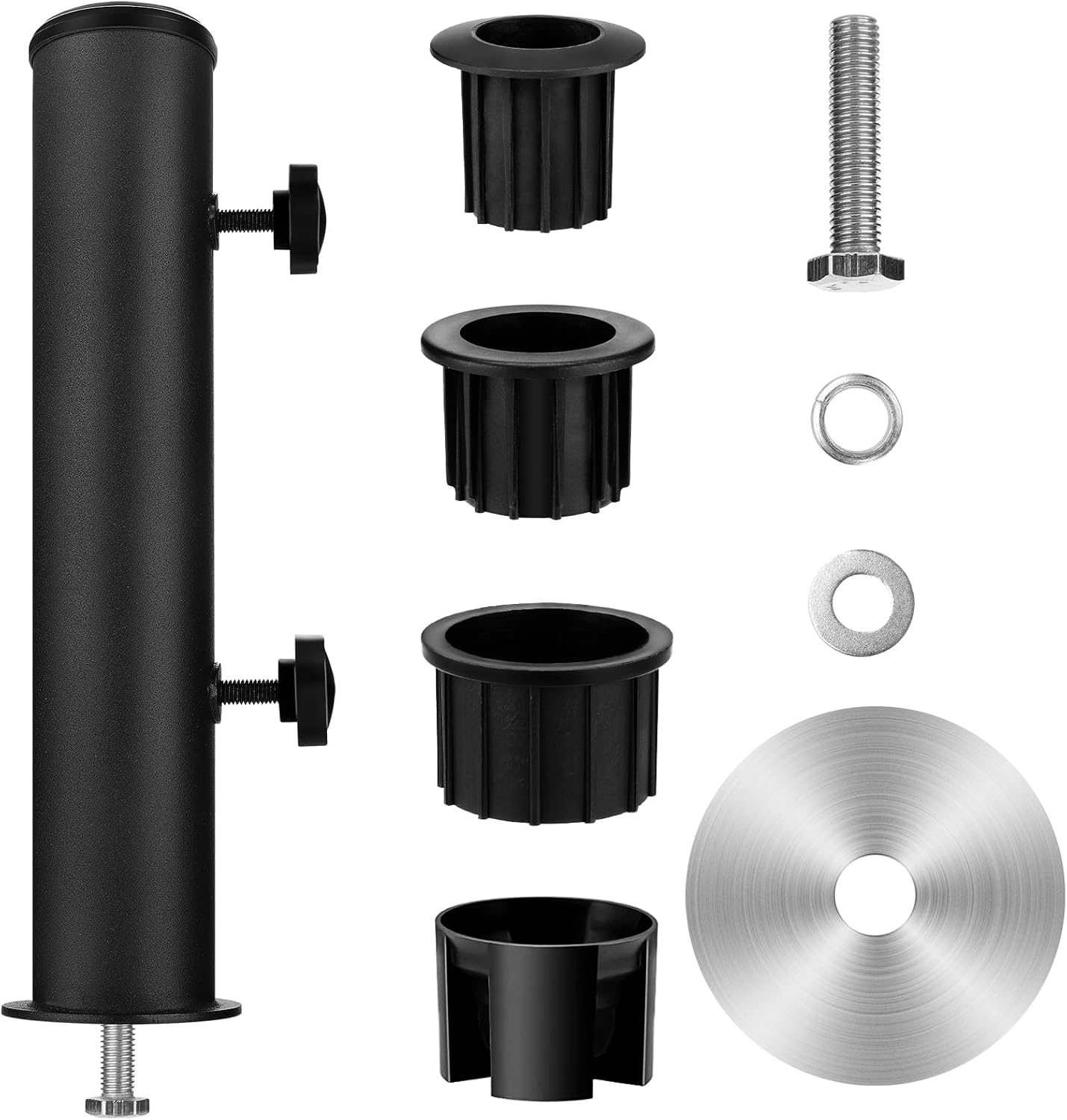 SLIIMU Universal Granite Umbrella Stand Tube Outdoor,Outside Stone Umbrella Stainless Steel Tube Base,Heavy Duty Marble Flag Pole Stake Holder,Table Umbrella Tube Bracket,DIY Umbrella Tube Mount-Black