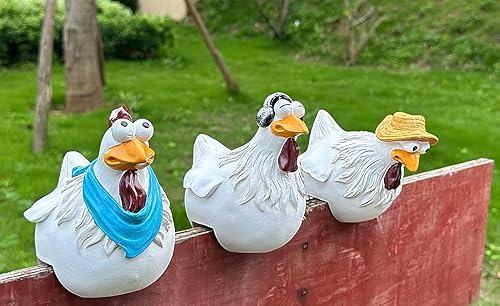 Miniatura 5 de Estatuas divertidas de pollos de granja de Euiroet, decoración de cerca de pollos, decoraciones lindas de pollos de resina, estatua de animal real