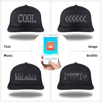 alavisxf xx LED Cap, Detachable Display Screen Smart Baseball Hat for Party