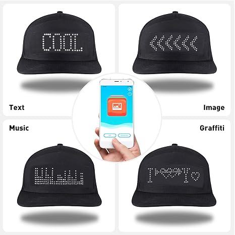alavisxf xx LED Cap, Detachable Display Screen Smart Baseball Hat for Party