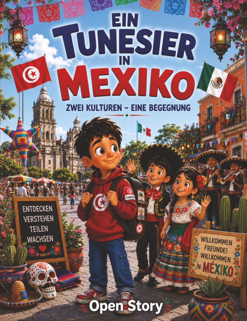 Ein Tunesier in Mexiko: Illustriertes Kinderbuch mit Fragen und Ausmalbildern - Eine herzerwärmende Geschichte über Freundschaft, Kultur und Traditionen zwischen Tunesien und Mexiko
