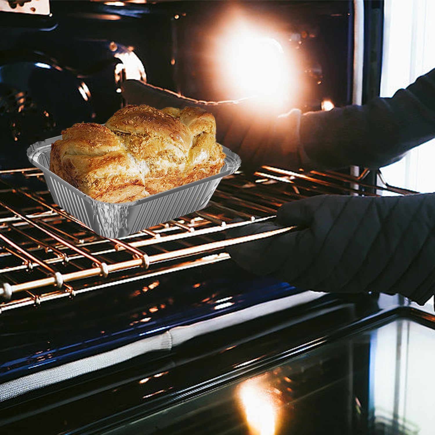 iHomeSet Confezione da 100 contenitori rettangolari usa e getta in alluminio da 0,9 kg, da asportare, con coperchio a cupola in plastica trasparente, per catering, cottura al forno, arrosti