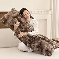 ZonLi Fluffy Body Pillow for Adults, Fuzzy Faux Fur Body Pillow with Shredded Memory Foam, Adjustable Support for Side Sleepers, Pregnancy & Decor, Gifts，20x54 Inch, Brown