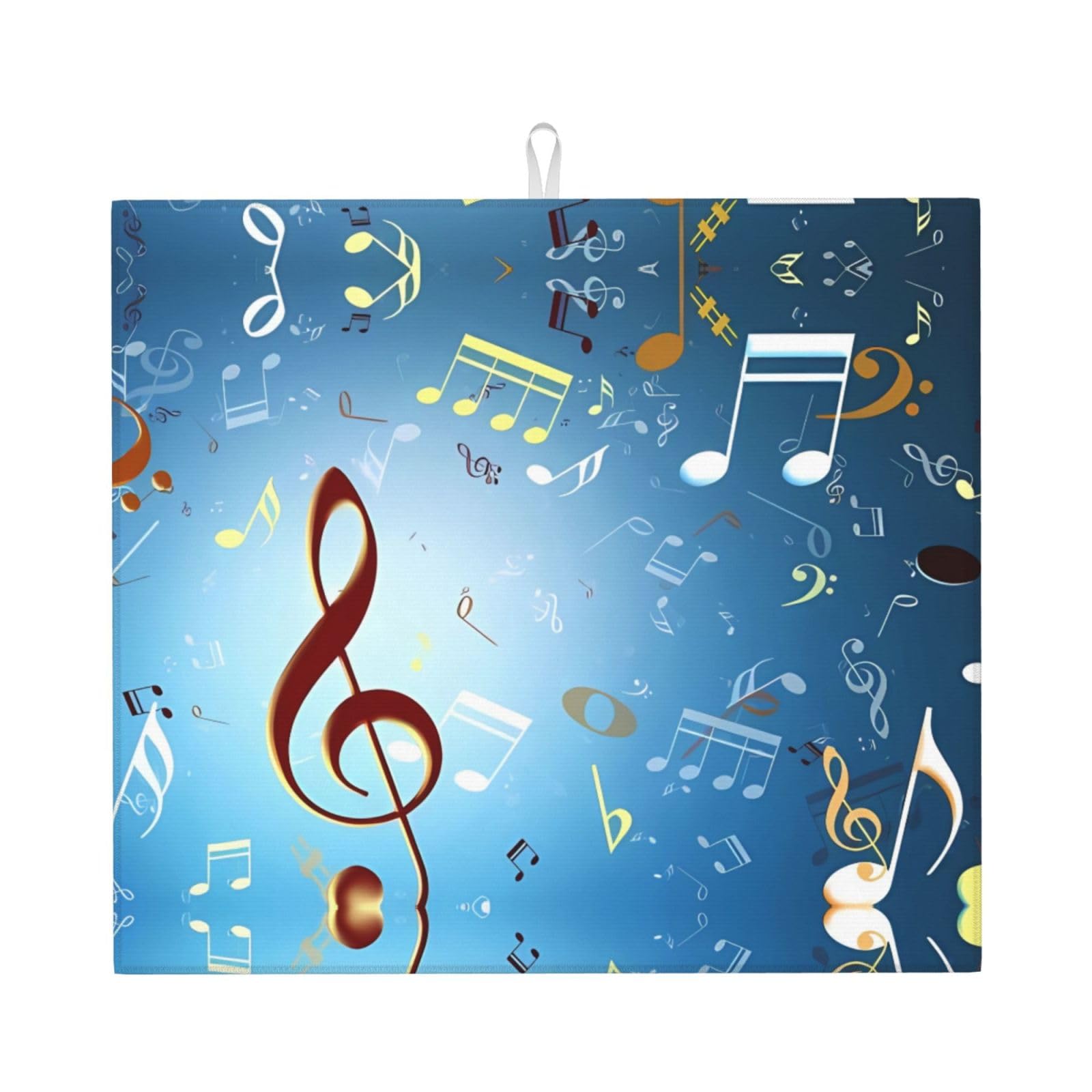 WHJSHOP Note Prints Kitchen Drying Mat – Absorbent Dish Throw for Countertops, Quick-Dry Non-Slip Layer with Colorful Prints, Ideal Housewarming Gift