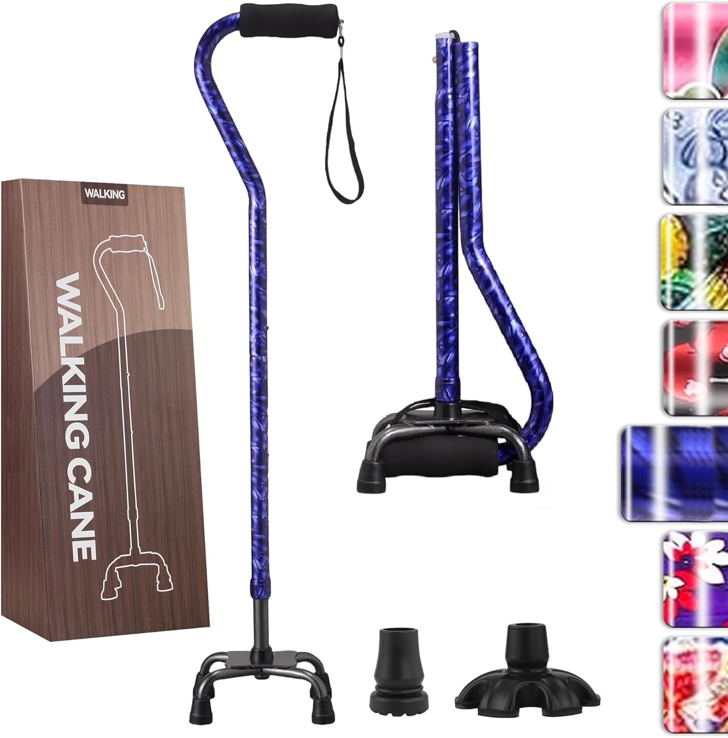 Walking Cane for Women & Men, Adjustable Quad Cane with 4-Prong Base for Stability and Balance, Folding Aluminum Walking Stick for Seniors Walking Cane for Women & Men, Adjustable Quad Cane with 4-Prong Base for Stability and Balance, Folding Aluminum Walking Stick for Seniors