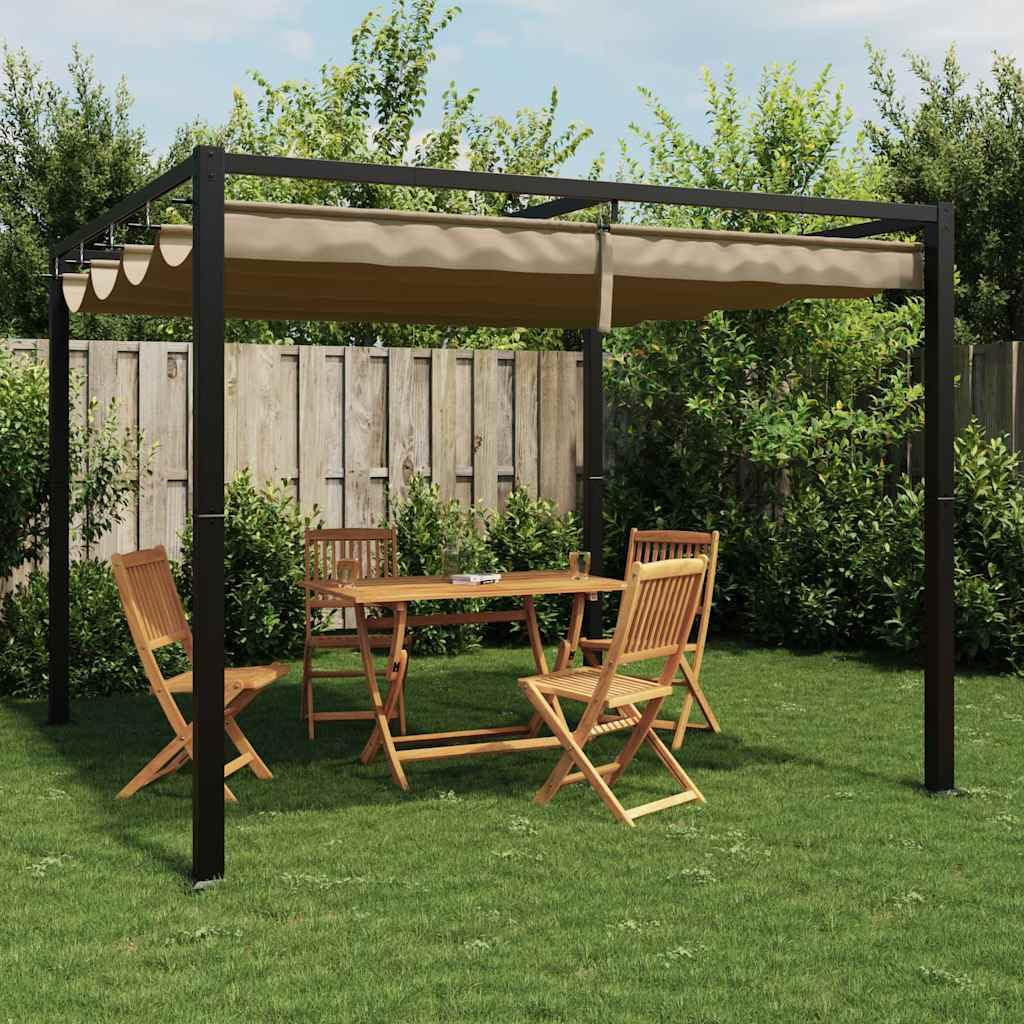 Altana z wysuwanym dachem 3 x 3 m stal taupe