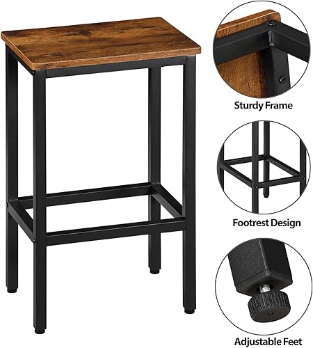 Miniatura 4 de ZenStyle Taburetes de bar, taburetes de cocina con reposapiés, taburete de comedor de altura de mostrador, sillas de bar industriales rectangulares