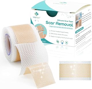 YRVHCK Medical Grade Soft Silicone Tape for Scar Removal (1''x 120'') Scar Treatment, 1 Roll 180cm with 5cm Crease Silicone Scar Sheets, Keloid Bump Removal Easy to Tear Without Scissors