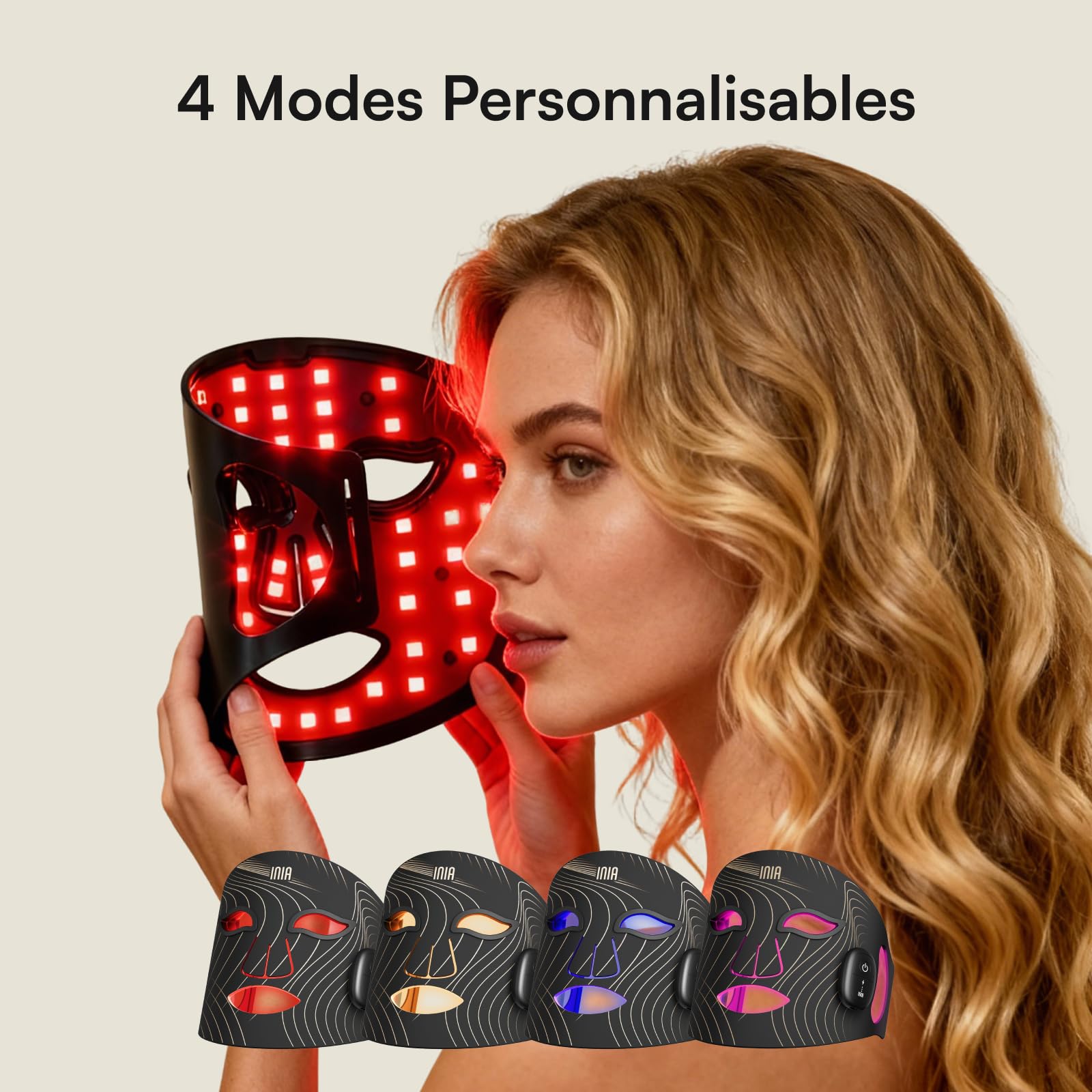 INIA Glow Masque facial beauté sans fil – Masque rechargeable pour le soin personnel à domicile et en voyage
