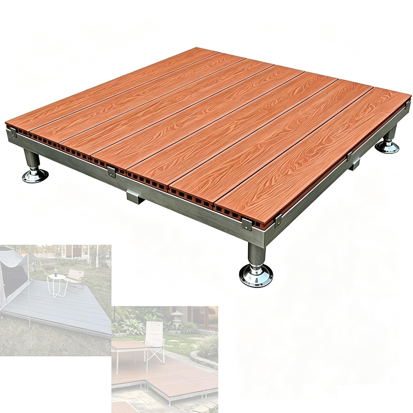 84x84 cm Piattaforma Modulare Esterno WPC Incastro, Regolabile in Altezza | Pavimentazione for Patio con Aspetto Legno Antiscivolo Impermeabile per Eventi in Giardino Campeggio(Rouge,15cm/6in)