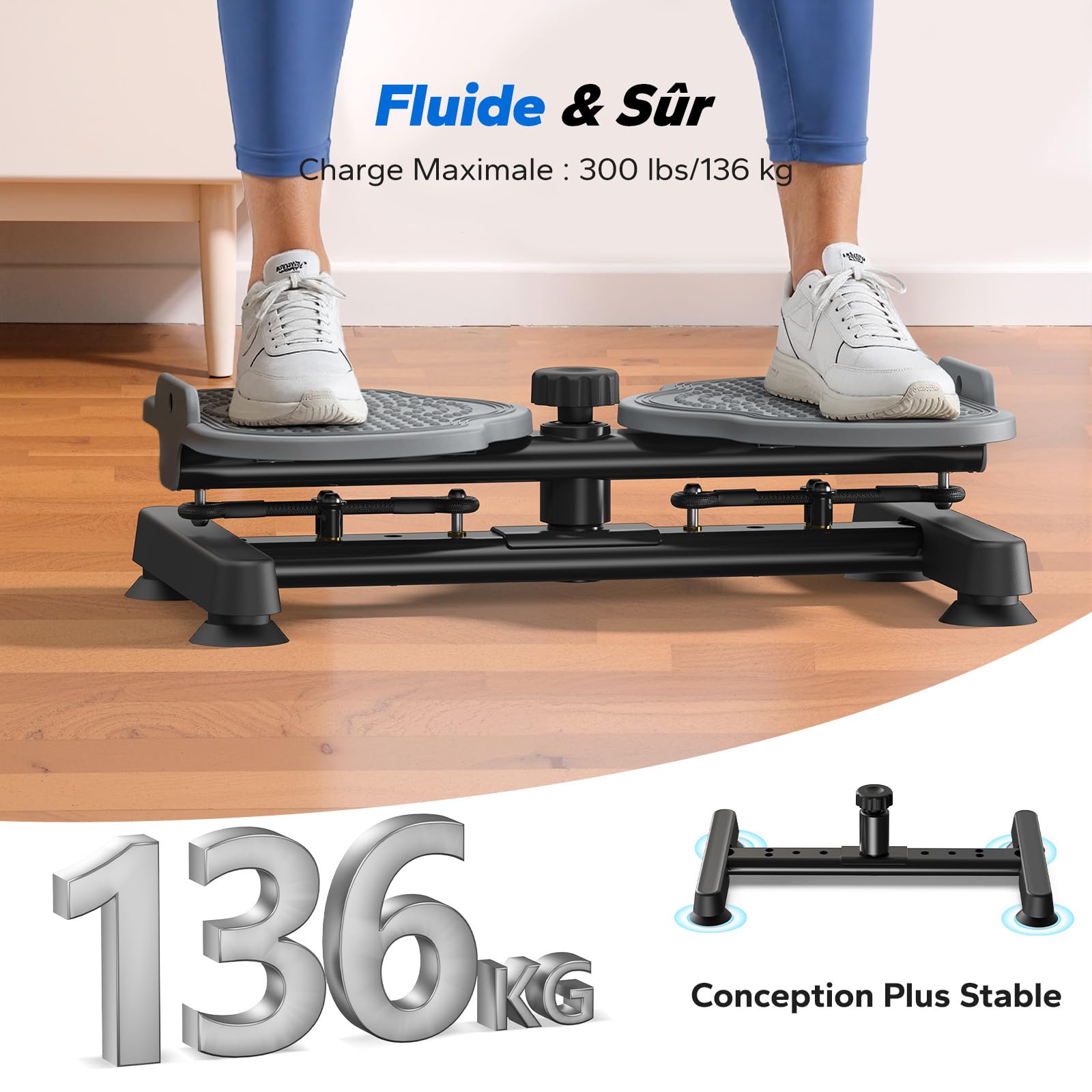 MERACH Twist Waist pour Femme, Twist Disque de Taille avec 2 Élastiques de Résistance, Twist Board Fitness pour l'Entraînement de la Taille ＆ Hanches, Faible Bruit, 136 KG Max pour Maison