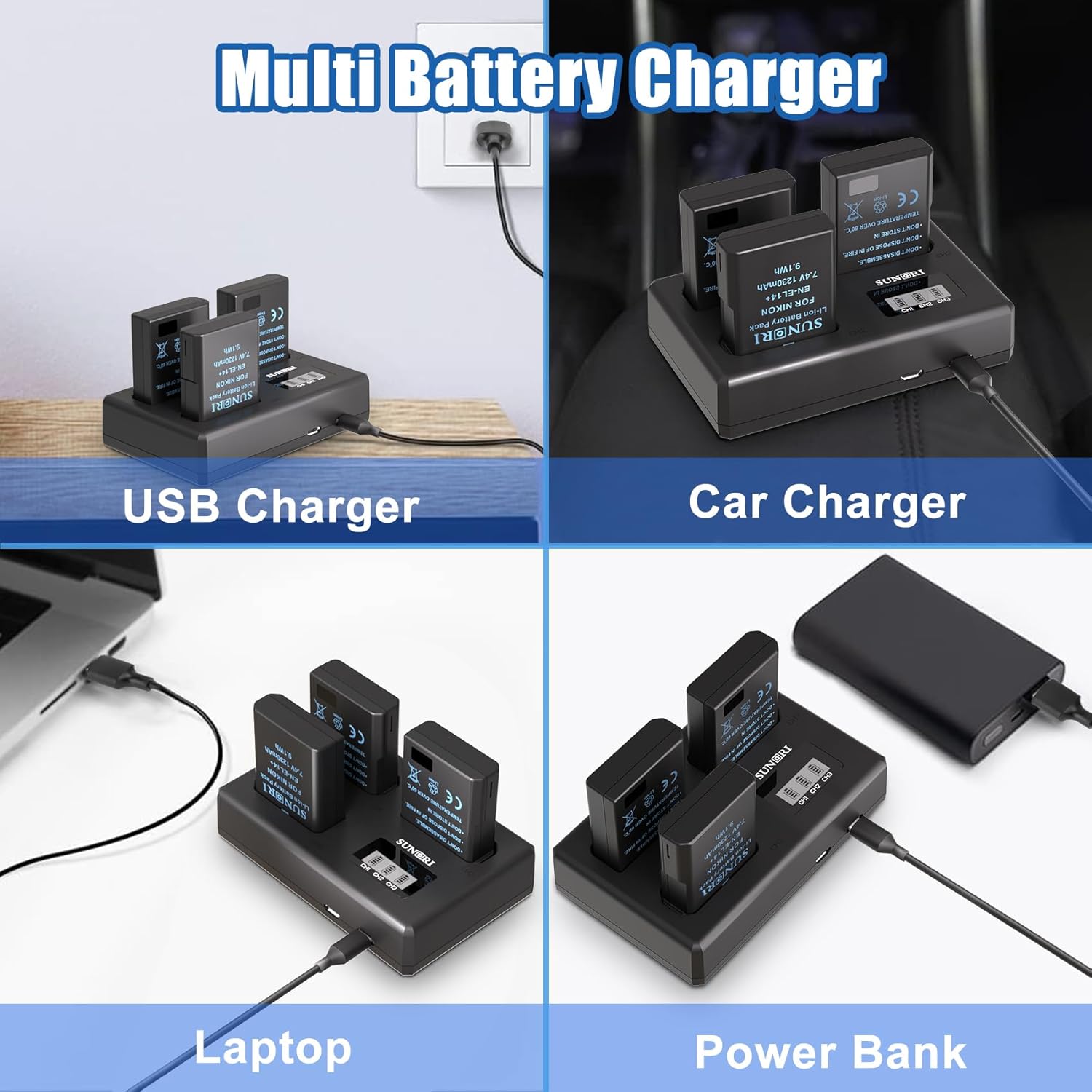 3-Pack EN-EL14 EN-EL14A Battery Packs and LCD Triple Charger Compatible for Nikon D5600 D5500 D5300 D5200 D5100 D3500 D3400 D3300 D3200 D3100 Df Coolpix P7800 P7700 P7200 P7100 P7000 Cameras