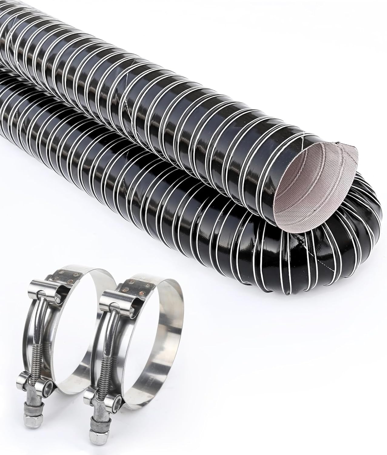 AC PERFORMANCE 2" ID Black Silicone Air Ducting Flexible Brake Induction Pipe, Length 4 Meter (13.3 Feet) and Full 304 Stainless Steel T-Bolt Hose Clamp Working Range 51mm - 57mm (Pack of 2)