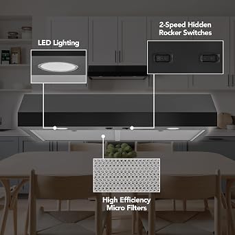 Broan-NuTone 30-Inch Black Under Cabinet Range Hood- Trusted Quiet Power with 350 CFM, 1.5 Sones for Effective Everyday Kitchen Ventilation