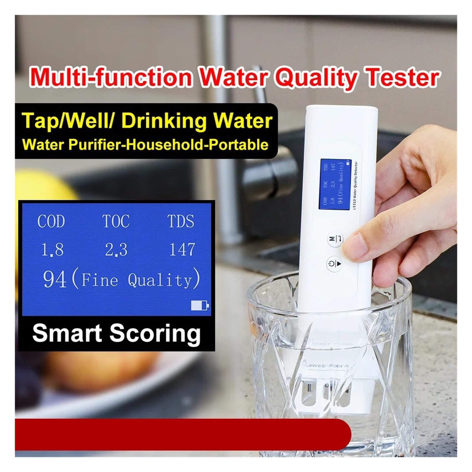 Medidor de calidad del agua TDS, CE, ppm, bacalao, TOC, medidor digital profesional de calidad del agua.