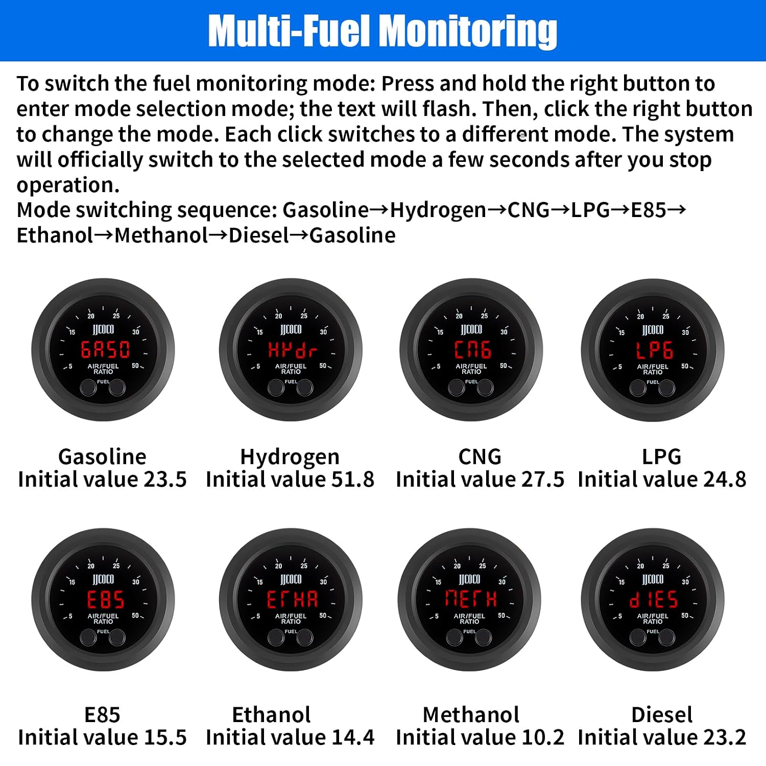 Wideband UEGO Multi-Fuel Air/Fuel Ratio AFR Gauge Kit with Integrated Controller Gauge LSU 4.9 O2 Sensor Mounting Bracket, 2-1/16" Digital Display Universal