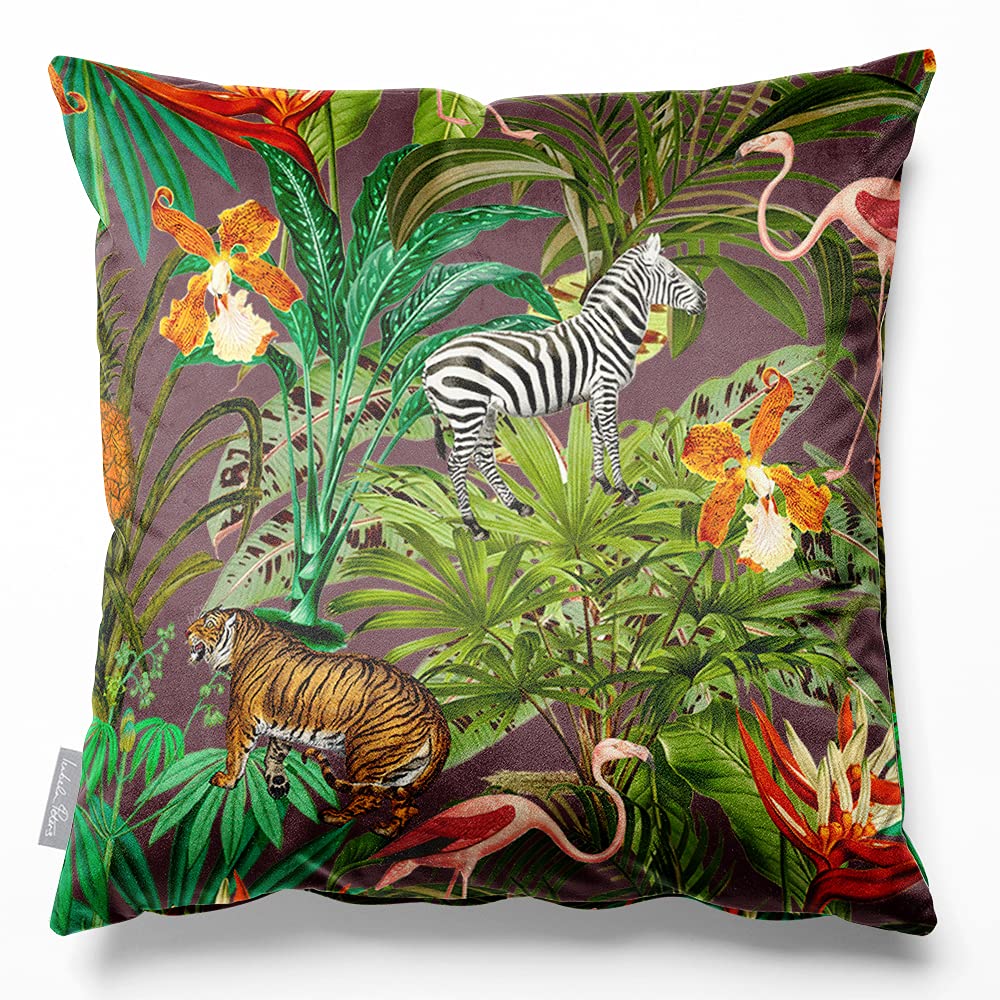 Izabela PetersFilled Cushions With Covers, Eco-Friendly Velvet, 40 cm, Jungle Fusion - Italian Grape, for Chair, Sofa, Seat, Large