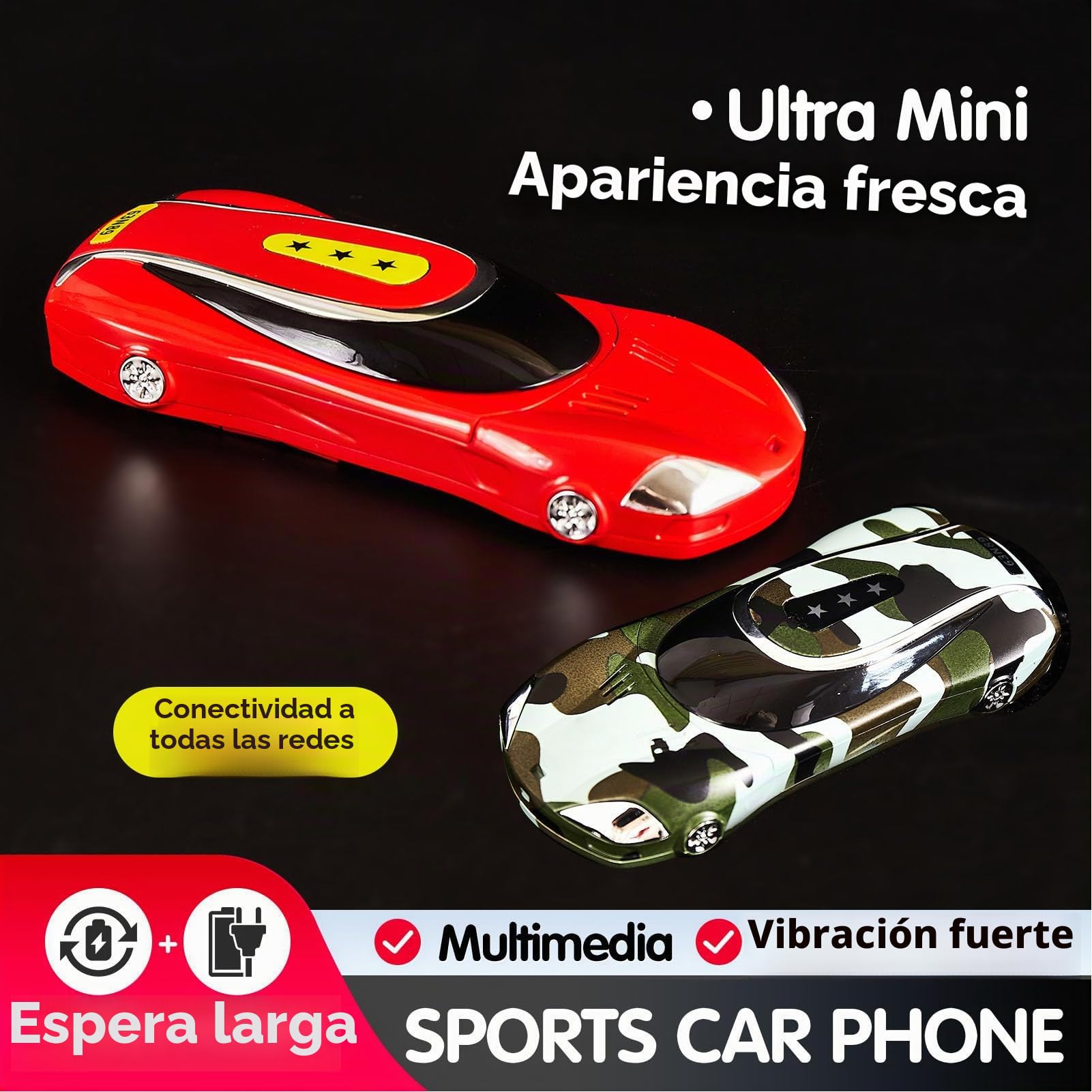 Sxhlseller Teléfono Móvil Pequeño Portátil para Personas Mayores y Niños, Teléfono Móvil para Personas Mayores con Forma de Coche de 1,8 Pulgadas con Botones Grandes, Batería de 2400 MAh
