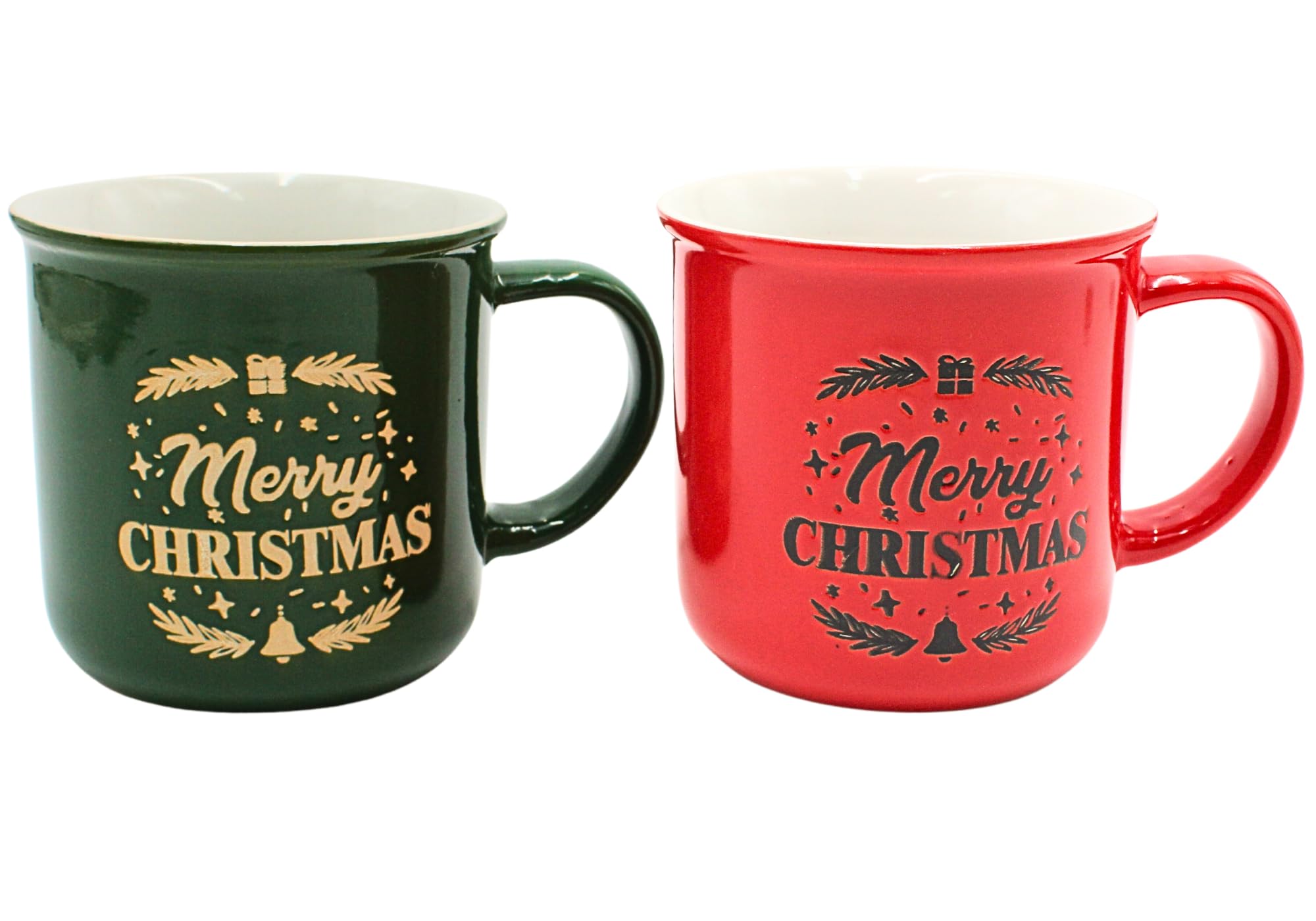 Dekohelden24 Christmas Mugs Stoneware Set of 2 Merry Christmas Mugs 13 x 9 x 9 cm Capacity Approx. 330 ml
