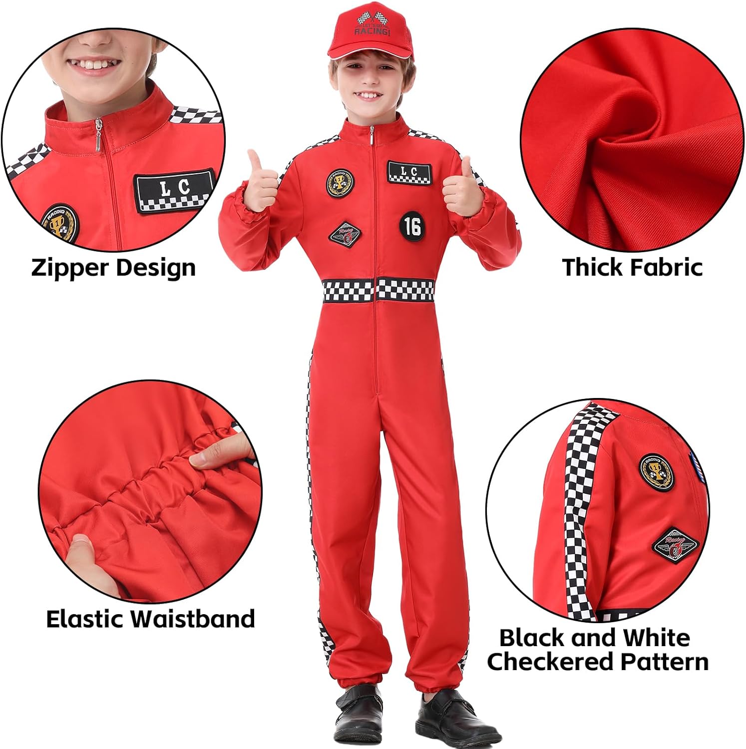 Race Car Driver Costume Boys 13PCS Personalized Kids Racing Suit Racer Jumpsuit Car Outfit with Cap for Halloween