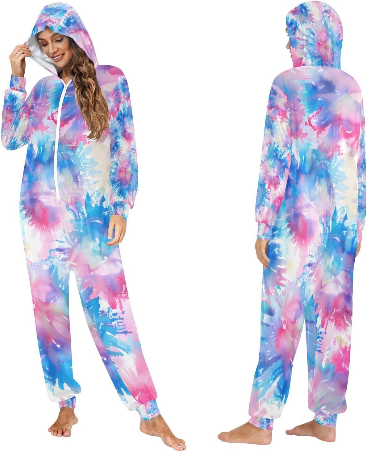 Purple Tie Dye Marble Unisex Adult Onesie Pajamas Comfy One Piece Costume Jumpsuits Novelty Sleepwear Homewear for Men Women