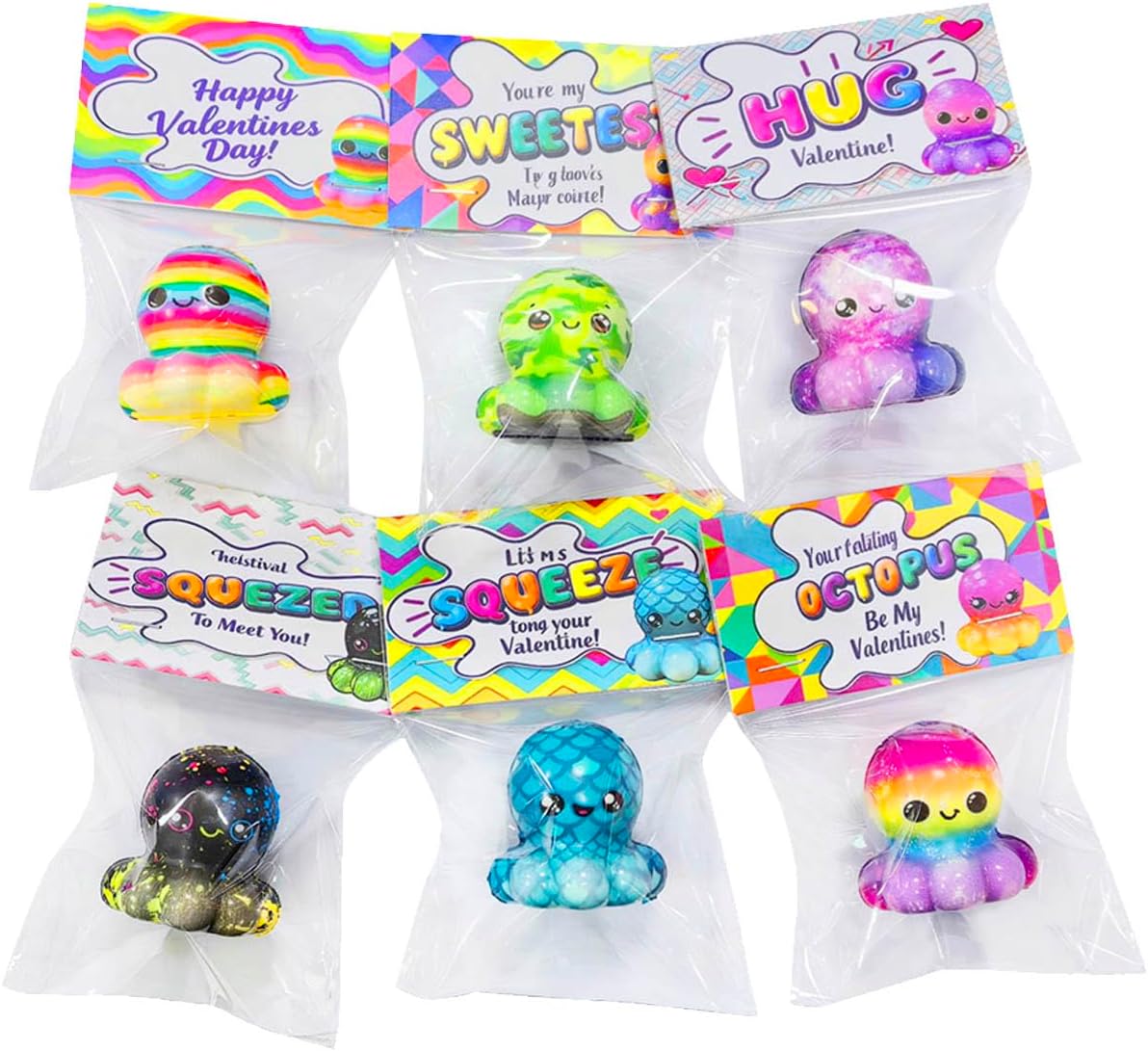 24 Pcs Valentines Day Gift Cards with Octopus Slow Squishy Toys Soft Stress Relief Squeeze Toys for Kids Boys Girls Valentines Party Favors Gifts Classroom School Exchange Prize