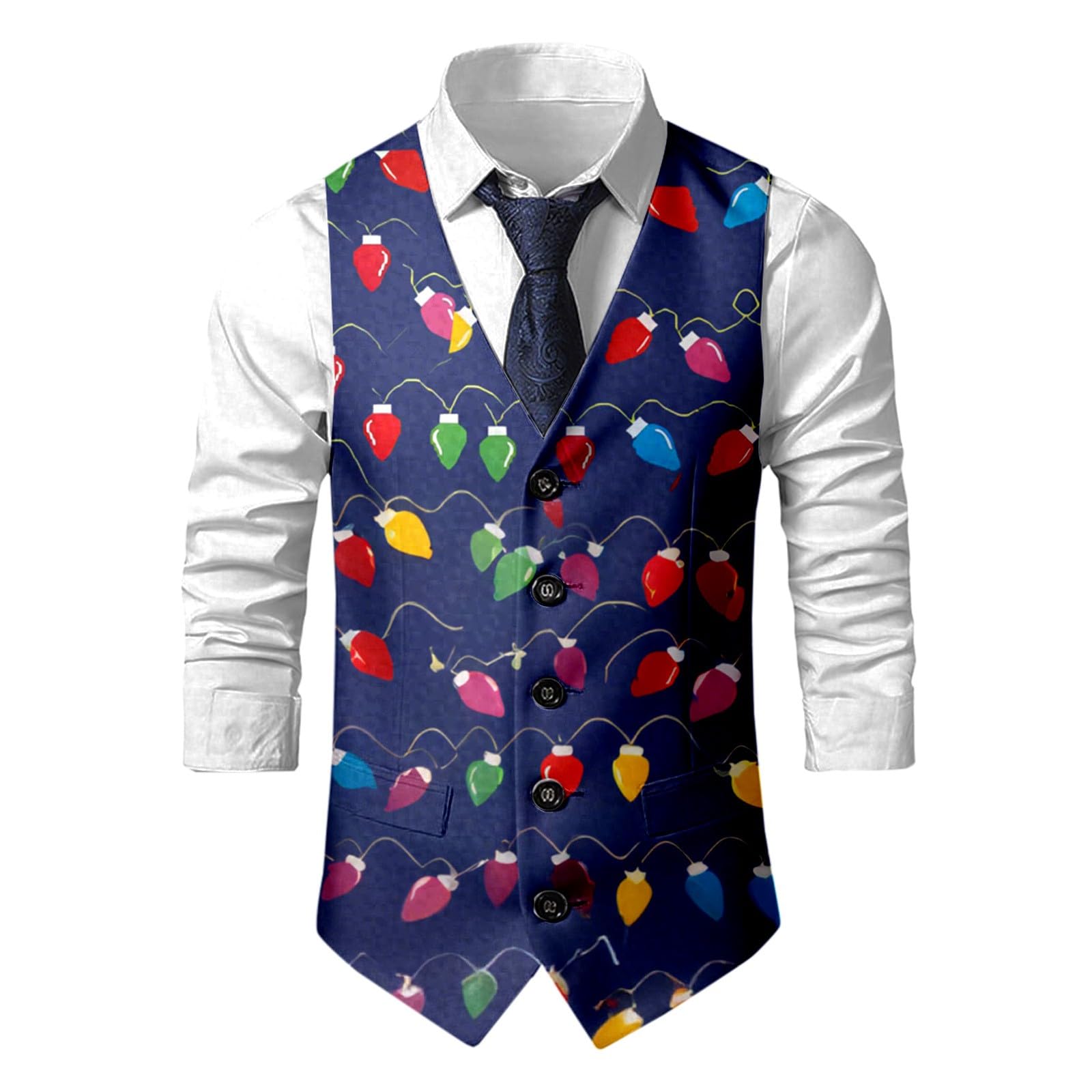 Christmas Waistcoat Mens Christmas Suit Vest un Waistcoat Fun Xmas Festive Happy Xmas Waistcoats V Neck Sleeveless Slim Fit Party Costumes Party Dress Up Vest Suit