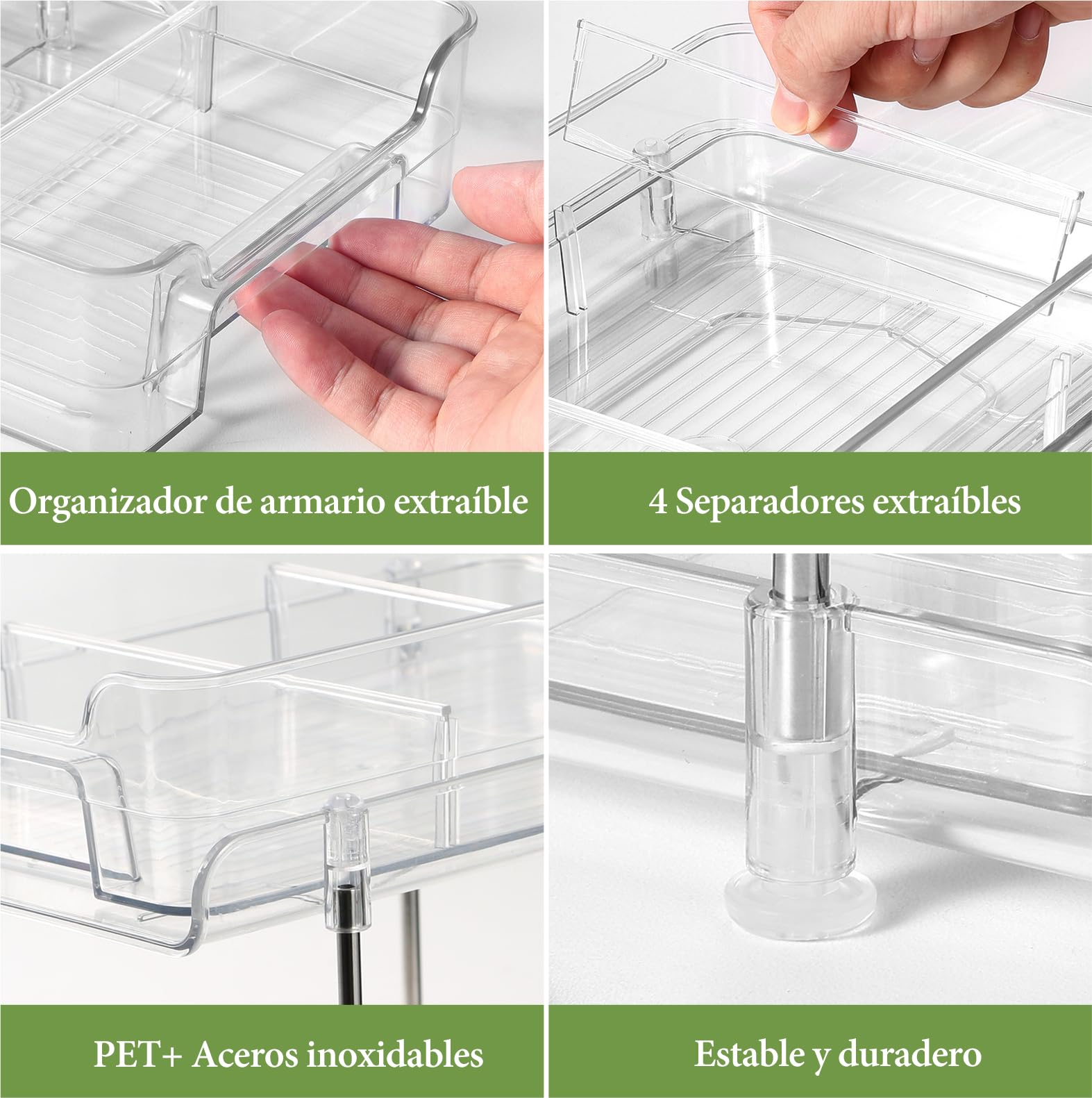2 Paquete Organizador Cocina Debajo del Fregadero, 2 Niveles Extraíble Estante Almacenamiento, Maquillaje, Baño, Productos de Limpieza, Cajones