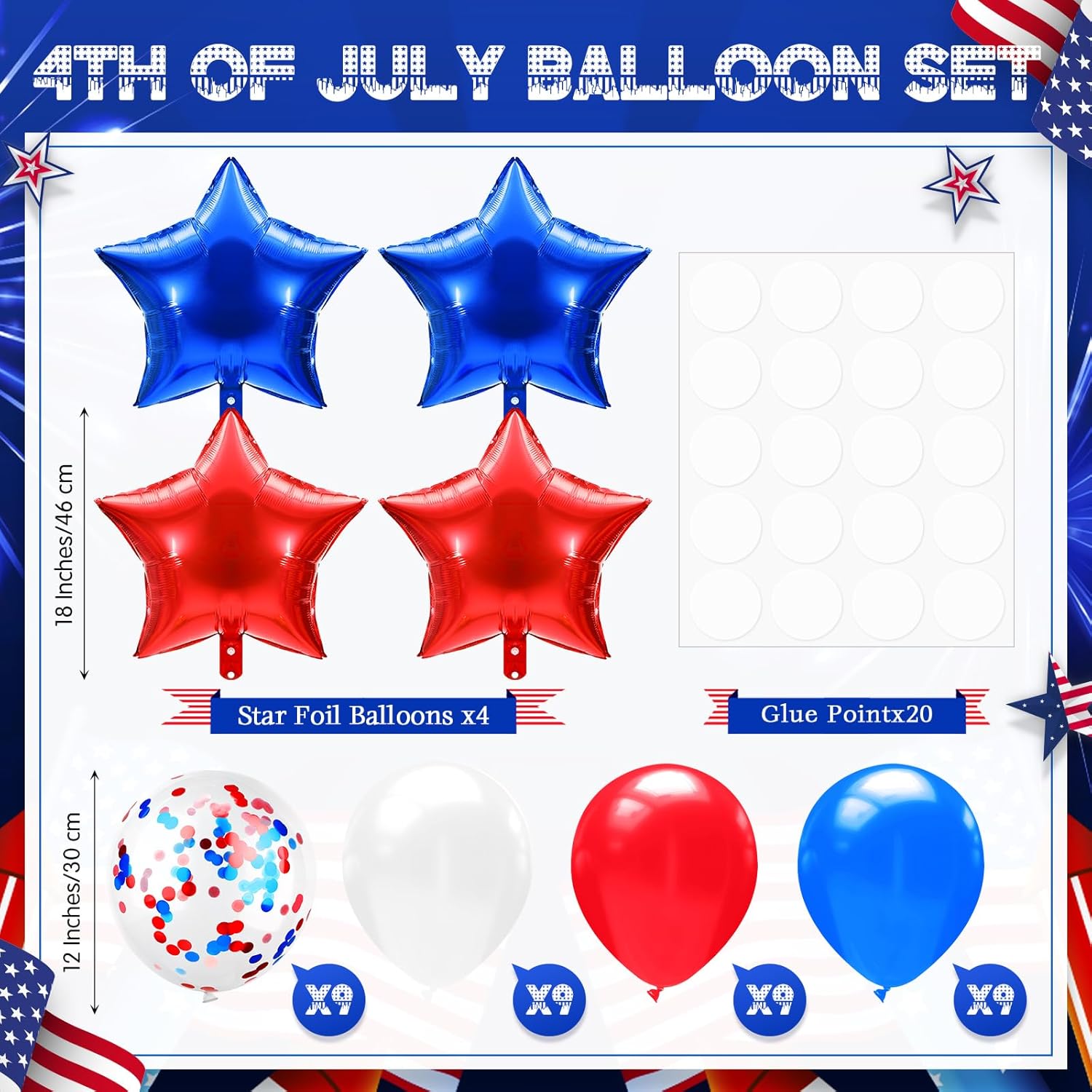 Lunmon 4 Set 4th of July Balloon Stand Kit for Table with Base Centerpieces Red Blue and White Balloons Holder for Memorial Day Patriotic Anniversary American Independence Party Decorations
