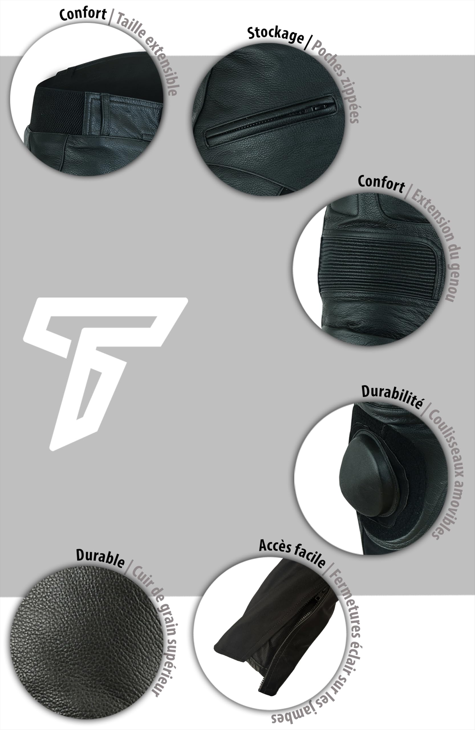 Texpeed – pantalon de moto en cuir pour homme avec protections – noir – cuir pleine fleur avec sliders, protections EN 1621-1 - S Taille/Jambe Régulière | EN 17092 Vêtement de moto renforcé EN 1621-1 [niveau 1] Armure de motard flexible, cuir de vache vér