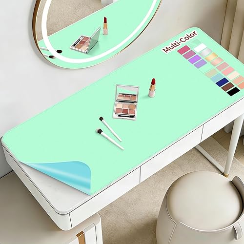 Vista 8 de Alfombrilla de maquillaje para tocador para proteger la parte superior del escritorio, 31.5 x 15.7 pulgadas, tapete de maquillaje de doble cara