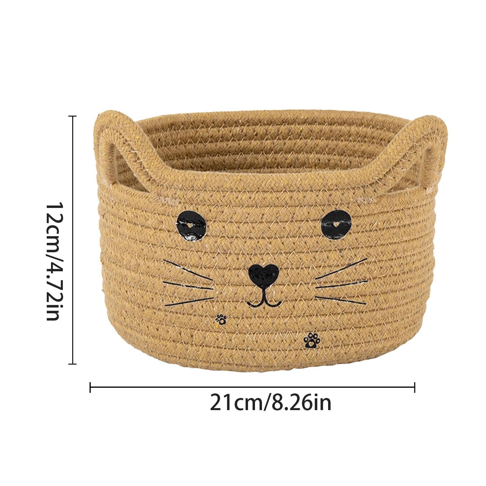 GEDOX Cat Basket Storage, Cat Baskets Large Woven Cotton Rope Storage Basket, Cute Cat Design Animal Laundry Basket Organizer for Towels With Jute Handles, 1, Brown
