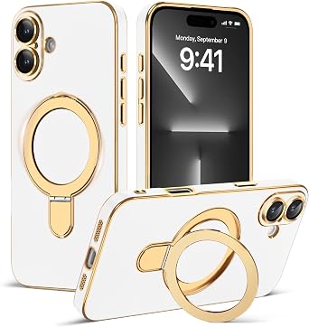 Magnetic for iPhone 16 Cute White Phone Case with Stand