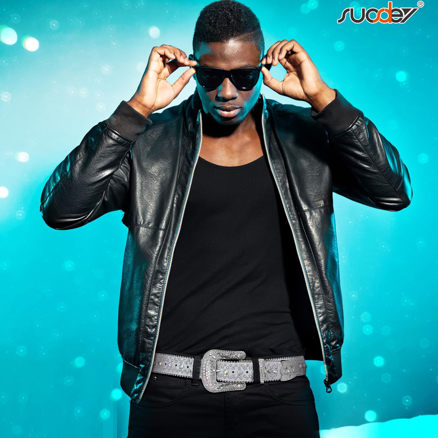 SUOSDEY Men Women Rhinestone Belt Western Cowboy Cowgirl Shine Crystal Diamond Studded Luxury Strap Belts - Image 5