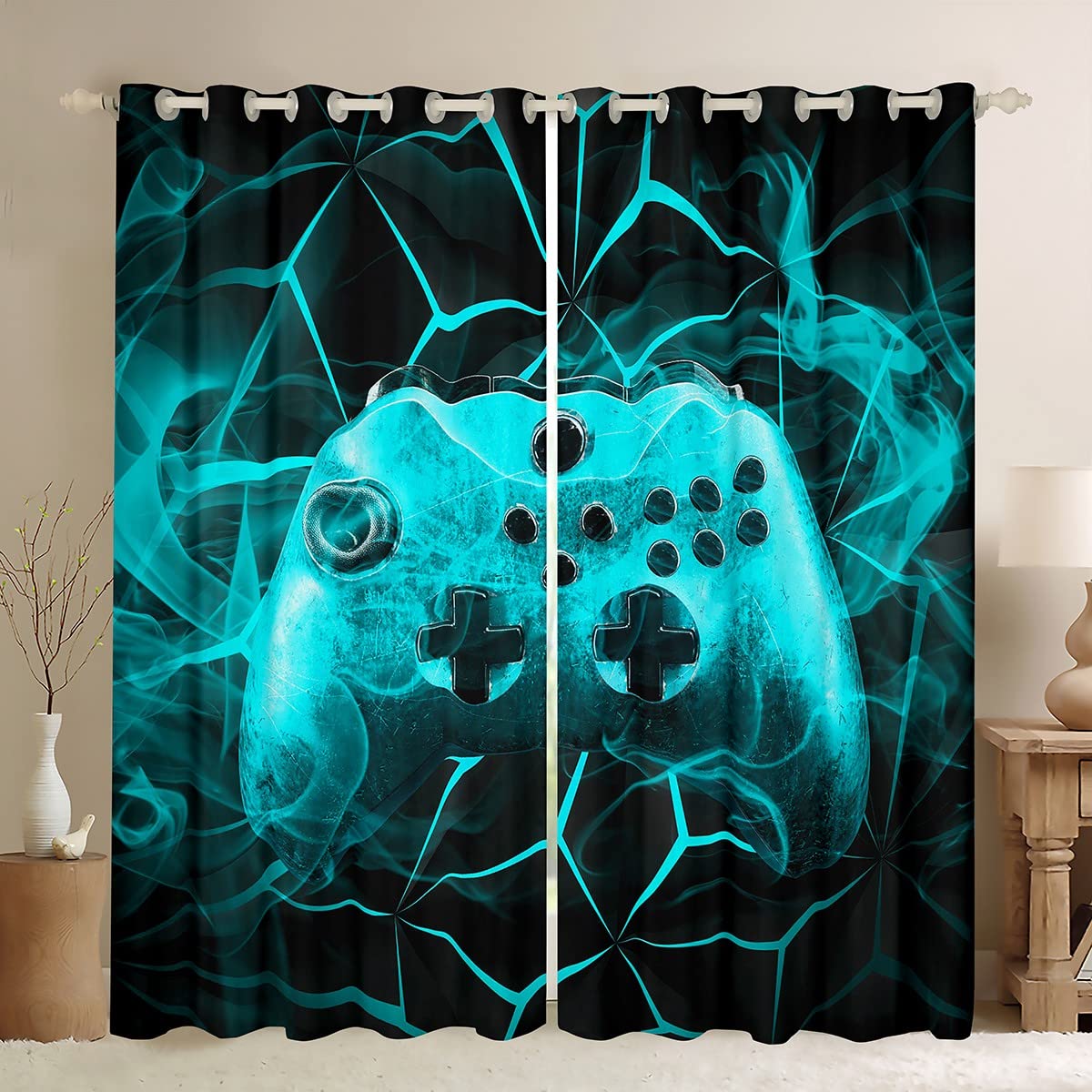 Tende da gioco per videogiochi, videogiochi, tendaggi per finestre per ragazzi e ragazzi, stile moderno, tendaggi per finestra, traspirante, color foglia di tè