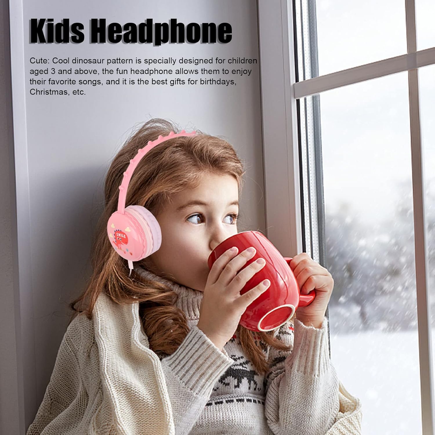 Kids Headphones with Microphone,Kids Wired Headphone 3.5mm Jack Stereo Headband Cute Childs Dinosaur Headset for PC Tablets()