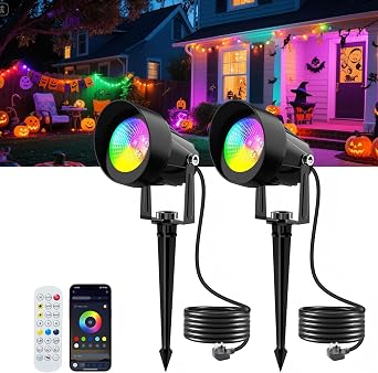 NATPOW Garden Spot Lights, RGB Colour Changing via App/Remote Control [Energy Class F]