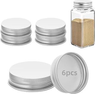 6 Pcs iron Jar Lids Lids for 4 oz and 6 oz Square Spice Jars Reusable Can Airtight Spice Storage Canning Lids for Nice Sealing Kitchen (Silver)