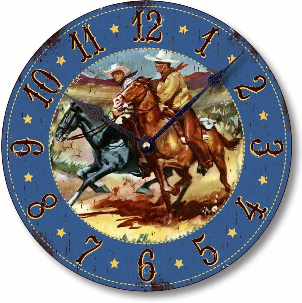 Item C9000 Retro Vintage Style 10.5 Inch Western Cowboy Horses Wall Clock