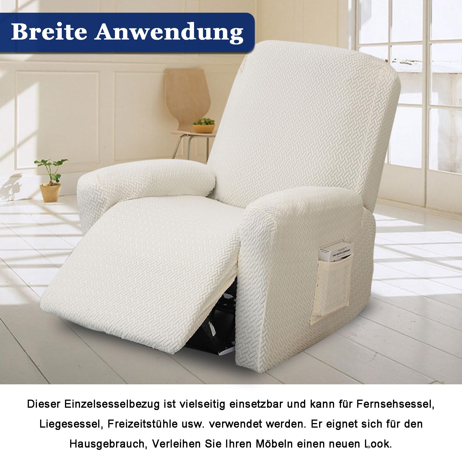 Fodere per poltrona, 4 pezzi, elasticizzato, con tasche, lavabile, elasticizzato, per poltrona relax (beige)