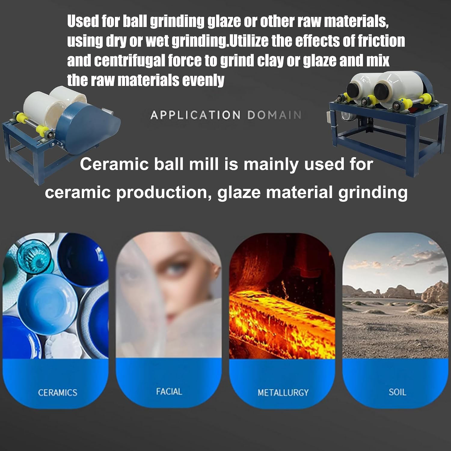 Ball Mill Grinding Machine Horizontal Drum Small Laboratory Ball Mill Enamel Grinding Glaze Quartz Sand 800RPM Rev of the Rollers Laboratory Grinder Mixer for Glaze Glass Ore Medicinal Herbs