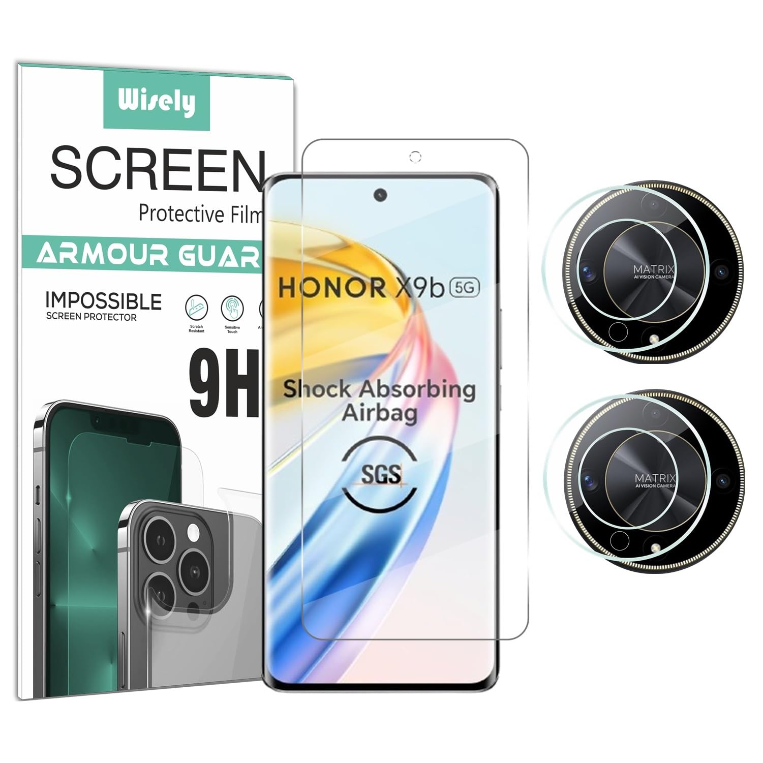 Wisely Honor X9b 5G Screen Guard Combo - Pack 2pc Camera Glass Guard and (Camera Cut) Front Flexible Nano Glass Screen Protector for Honor X9b 5G - HD Clear (B0CW3CG7BH) Amazon Price History, Amazon Price Tracker