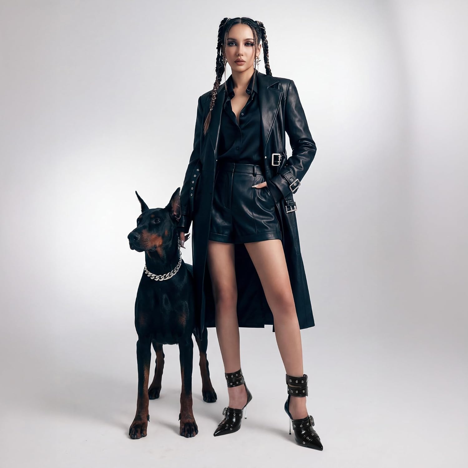 Women's Pointed Toe Pumps Ankle Strap Stiletto High Heels Metal Buckle Sandals Pumps Fashion Dressy Shoes - Image 3