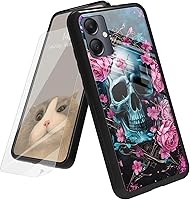 Vista 47 de Funda para Samsung Galaxy A12 5G con protector de pantalla, parte trasera de vidrio templado + TPU de silicona suave que absorbe los golpes