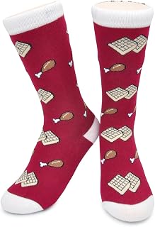 Funky Chicken & Waffles Crew Socks - Chicken and Waffles, Crazy, Fun, Novelty Socks, Kids, Men's, Women's