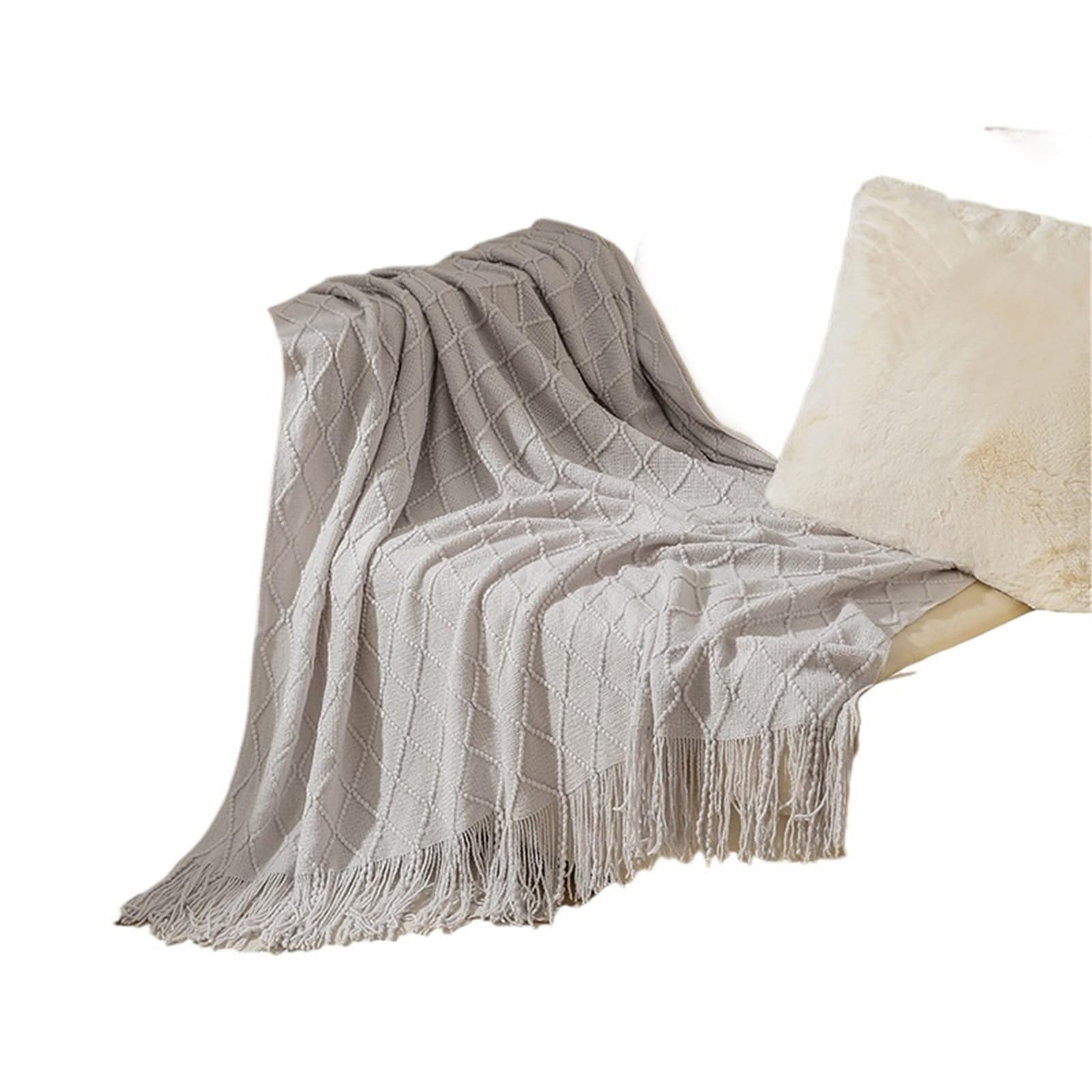 KiddiBubzi Soft Cozy Vintage Textured Knitted Throw Blankets With Tassels Lightweight Decorative Throws Farmhouse Woven Blanket For Adults(Color 5)