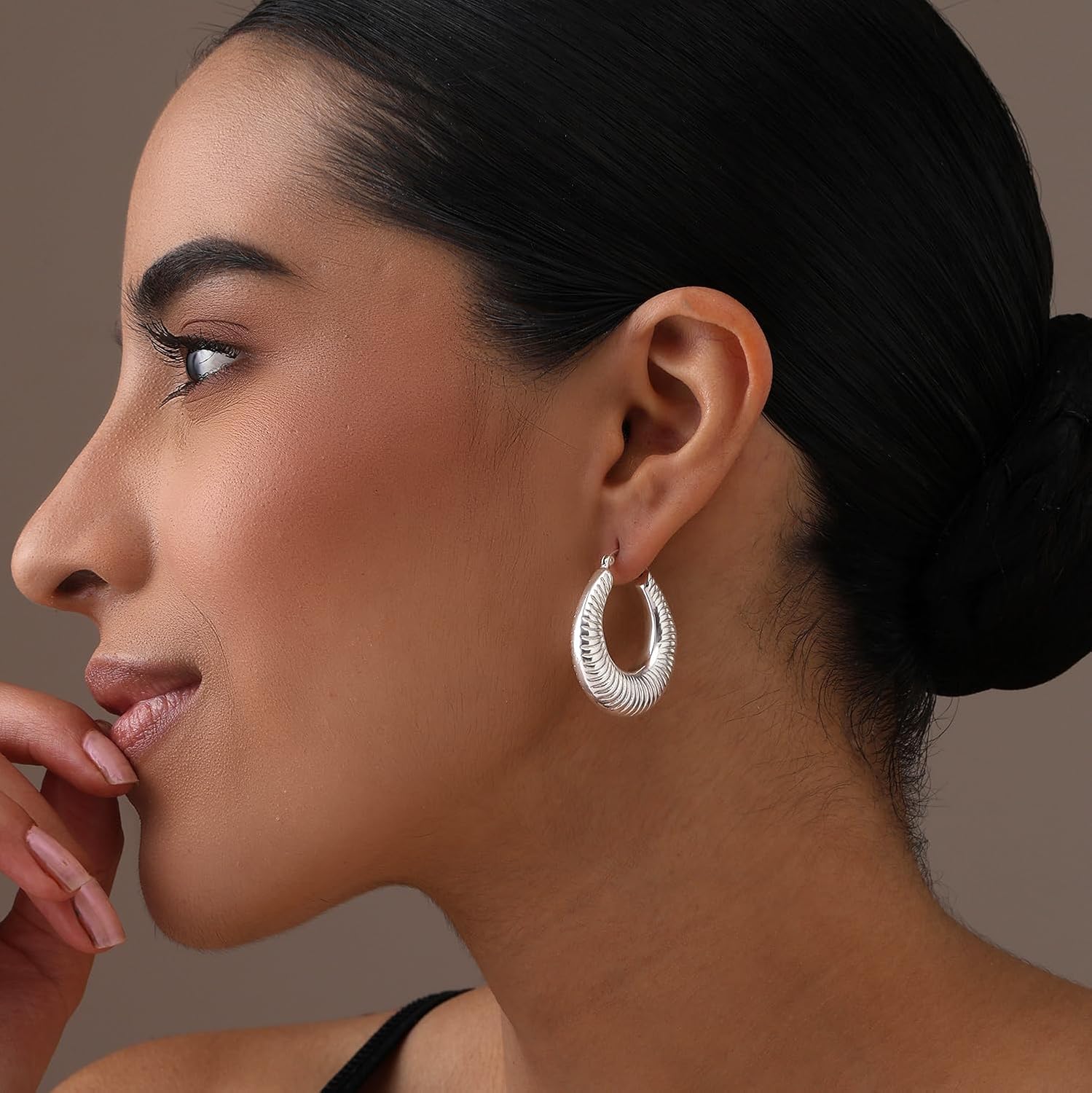 LeCalla 925 Sterling Silver Chunky Hoop Earrings | Lightweight Classic Handmade Electroform Hollow Hoops | Italian Design Shrimp Earrings Hoop for Women - Image 2